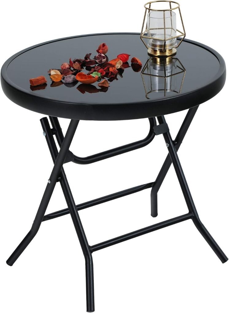 Opvouwbare ronde bijzettafel van glas en metaal voor balkon en tuin