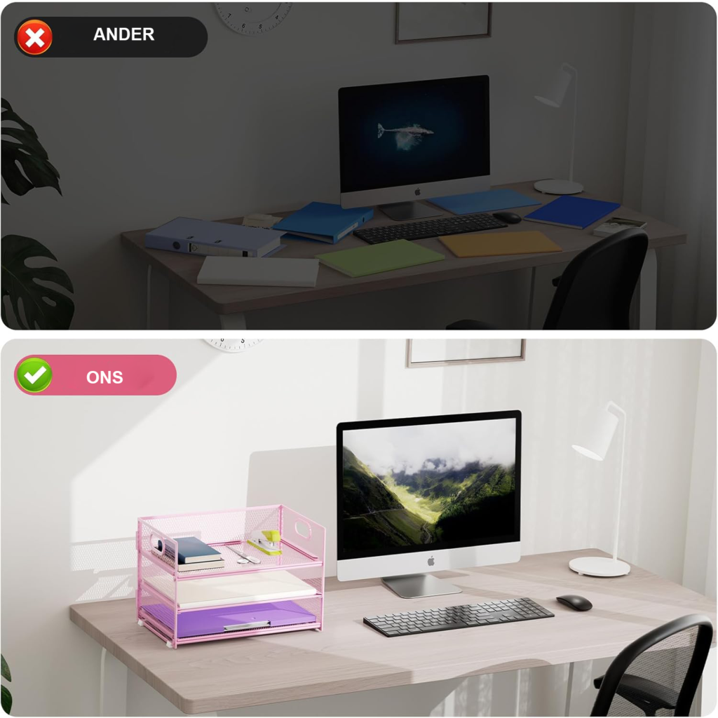 Bureau organizer 3 lagen roze met handgreep voor documenten en tijdschriften