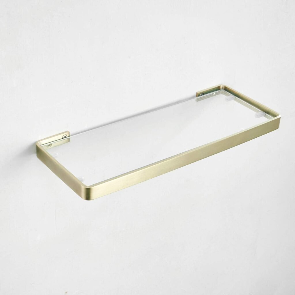 Glazen wandplank voor badkamer 45 cm in geborsteld goud