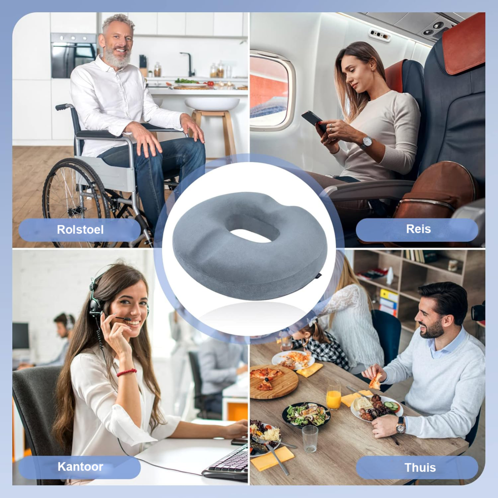 Donut ring kussen van memory foam, zwart zitkussen voor hemorroïden en coccyx, geschikt voor auto, kantoor, thuis of rolstoel