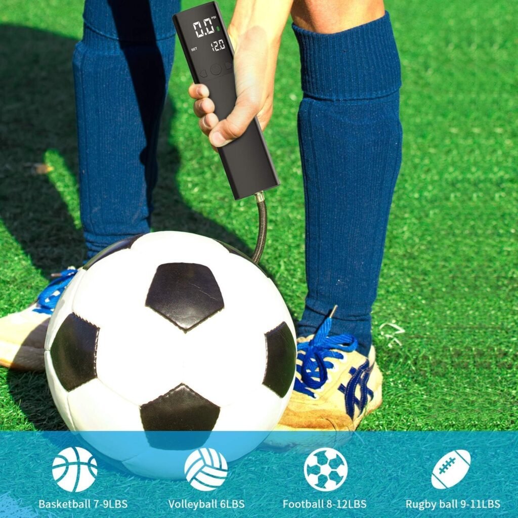 Slimme elektrische ballenpomp met digitale drukmeter en LCD-scherm voor voetbal, basketbal, volleybal en rugby