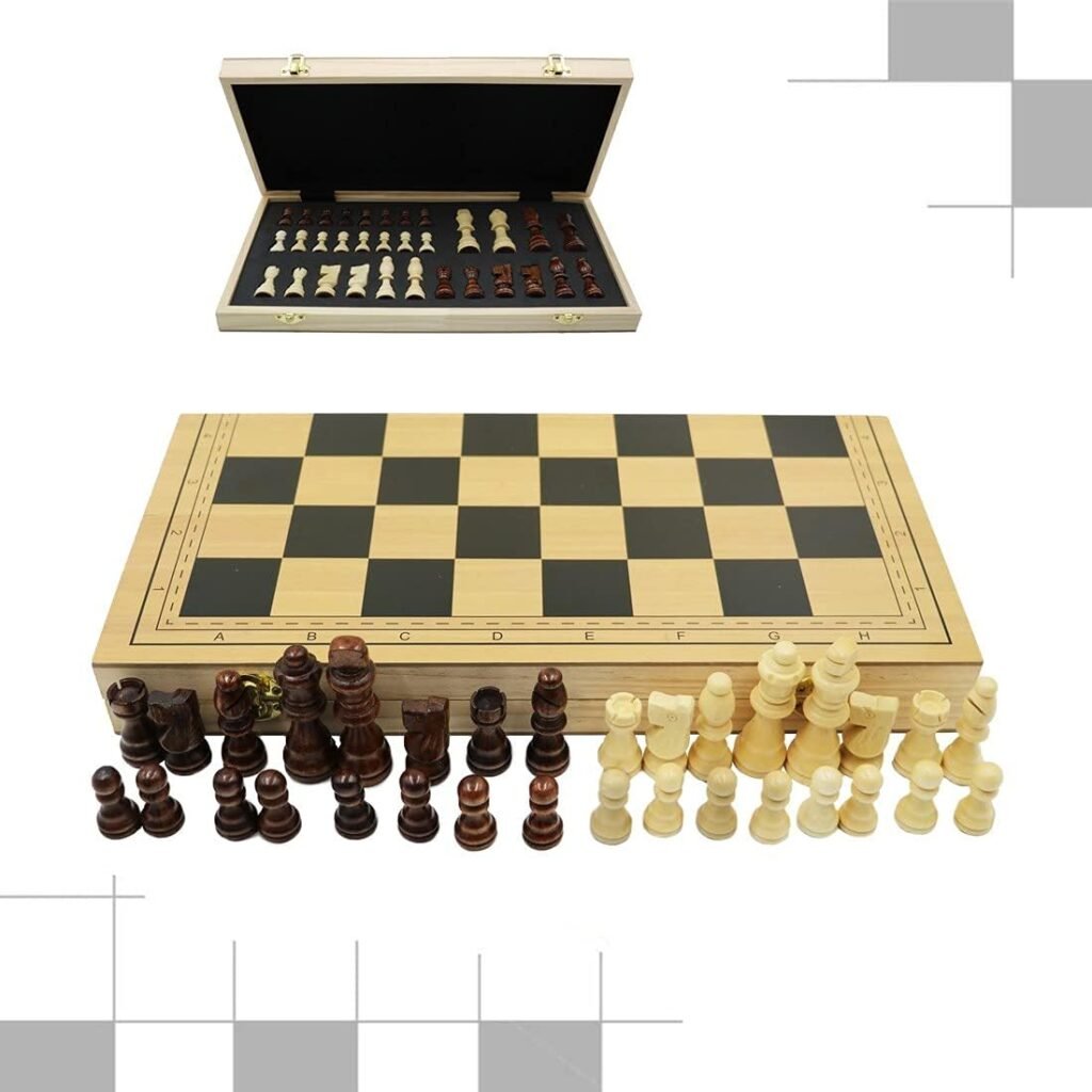 Opvouwbaar houten schaakbord 40x40 cm – draagbaar schaakspel voor kinderen en volwassenen met opbergtas