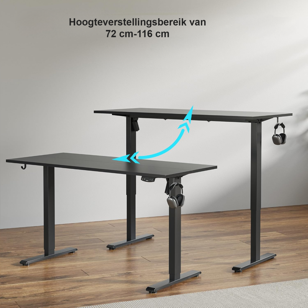 Elektrisch zit-sta bureau 100 x 60 cm in zwart met geheugenfunctie en anti-collisiesysteem