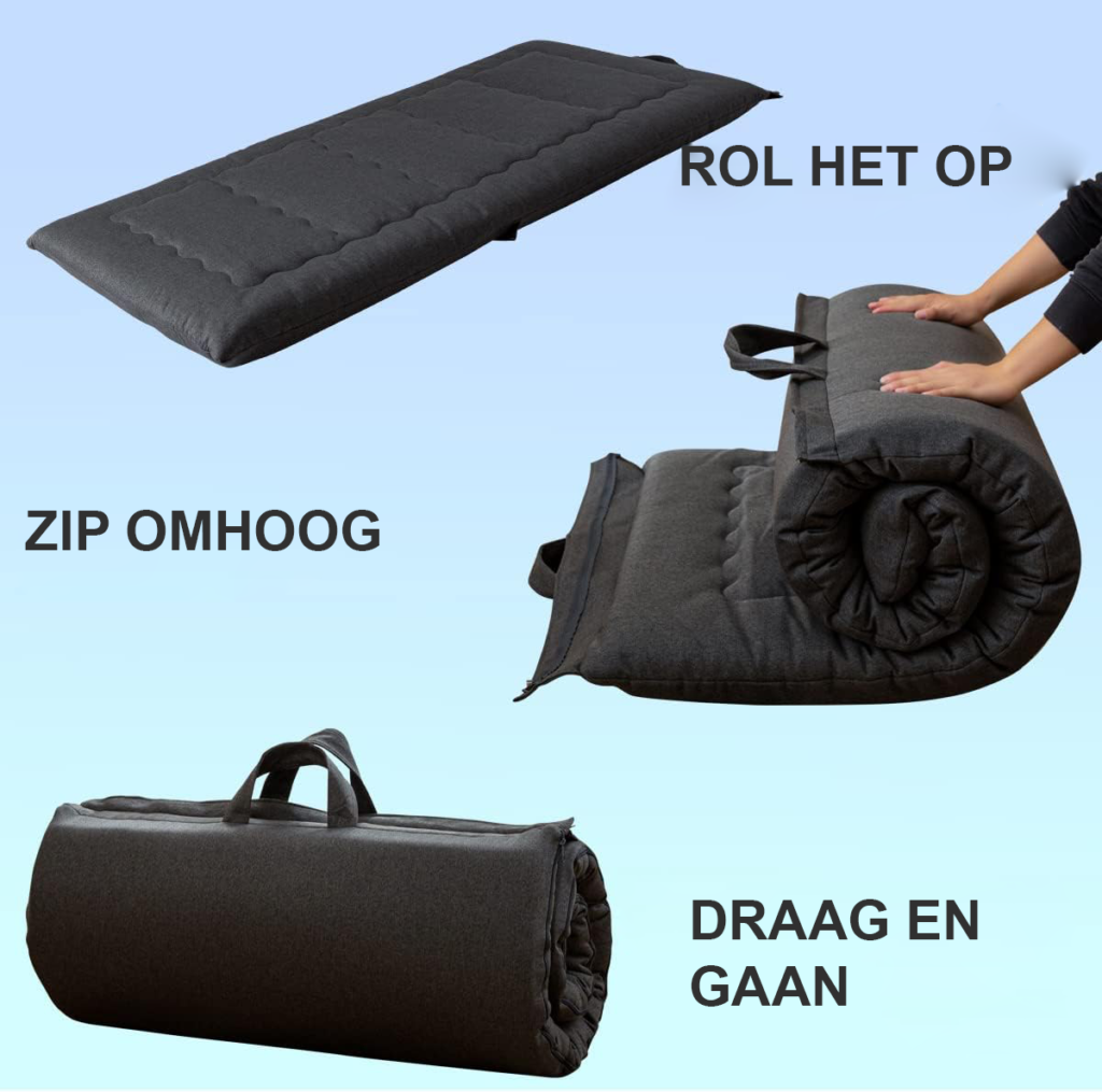 Opvouwbaar futon matras met geheugenschuim - draagbaar logeermatras voor camping en binnengebruik