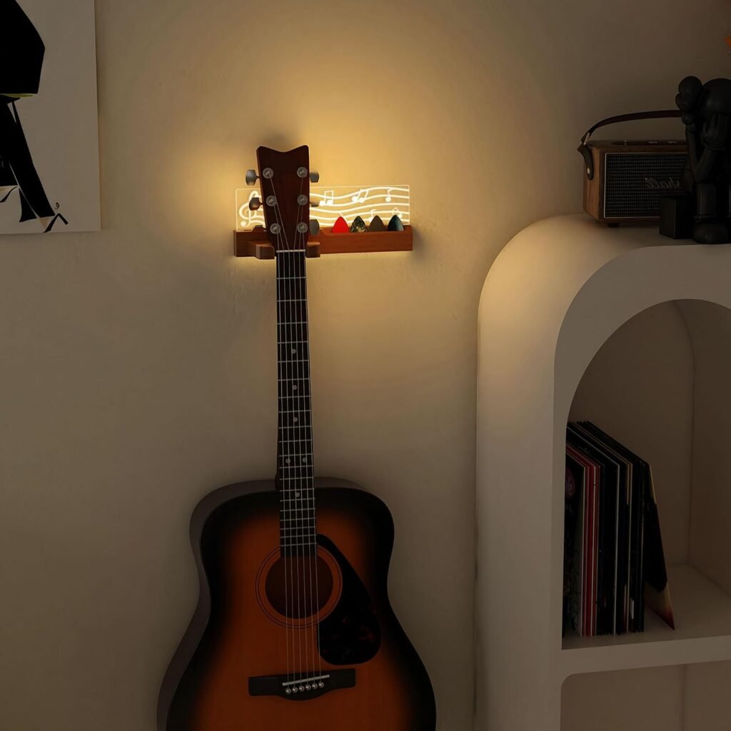 Gitaar wandhouder met verlichting en plectrumhouder voor akoestische en elektrische gitaren, basgitaar en ukulele