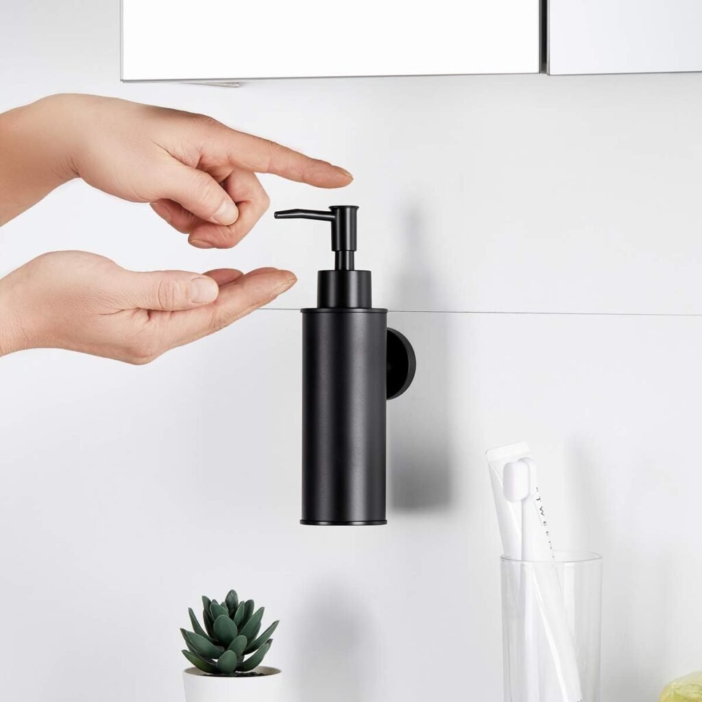 Zwarte RVS zeepdispenser voor wandmontage, ronde zeepdispenser voor badkamer en keuken