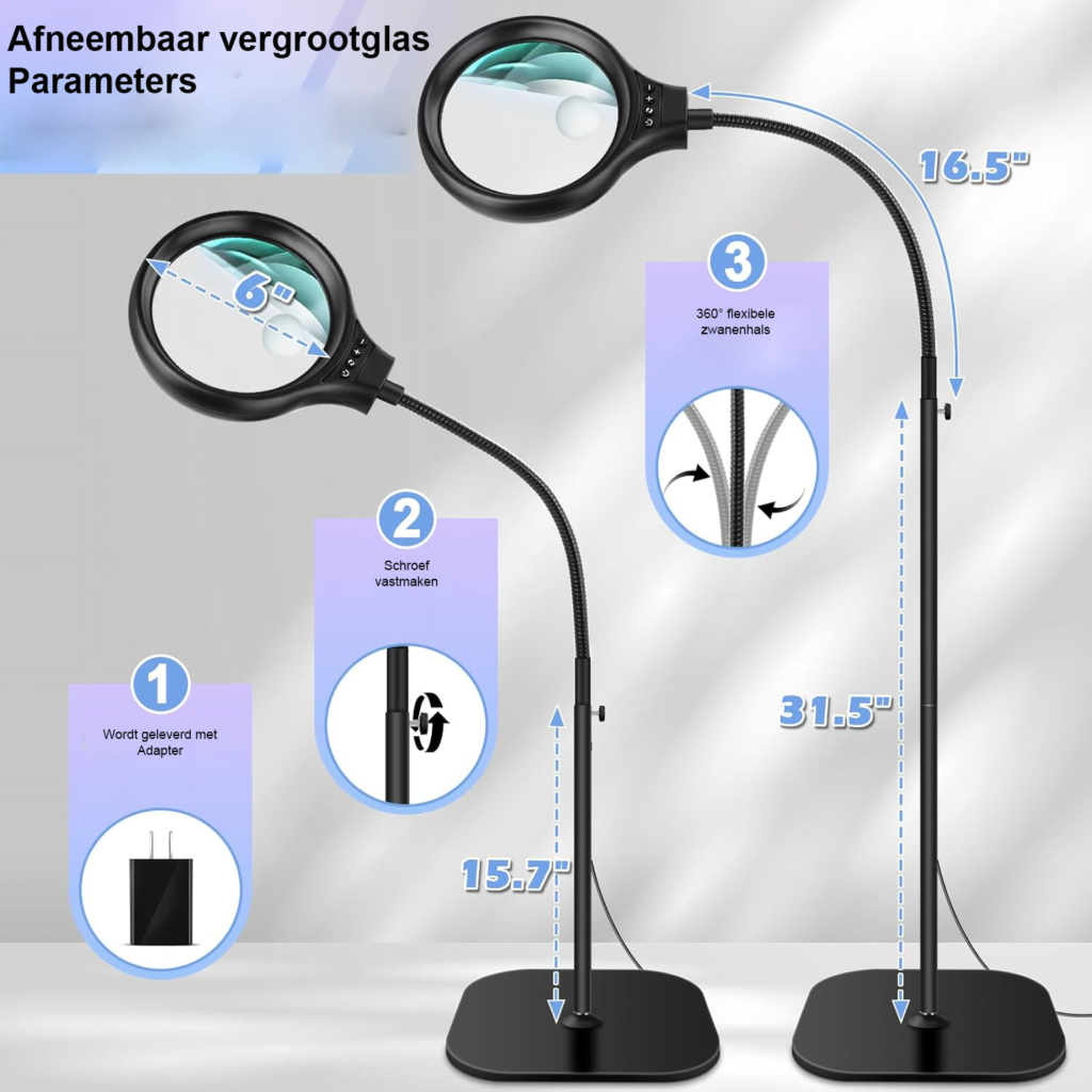 Vergrootglaslamp met verlichting 10x 30x en 36 LED's voor naaien en handwerken