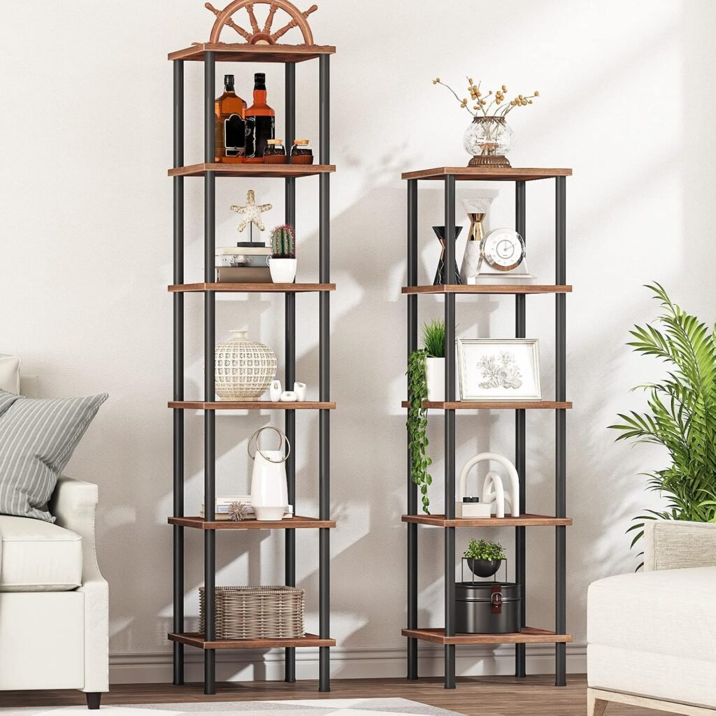 Vintage hoekrek met 6 lagen, boekenkast en plantenrek in industrieel vintage bruin design