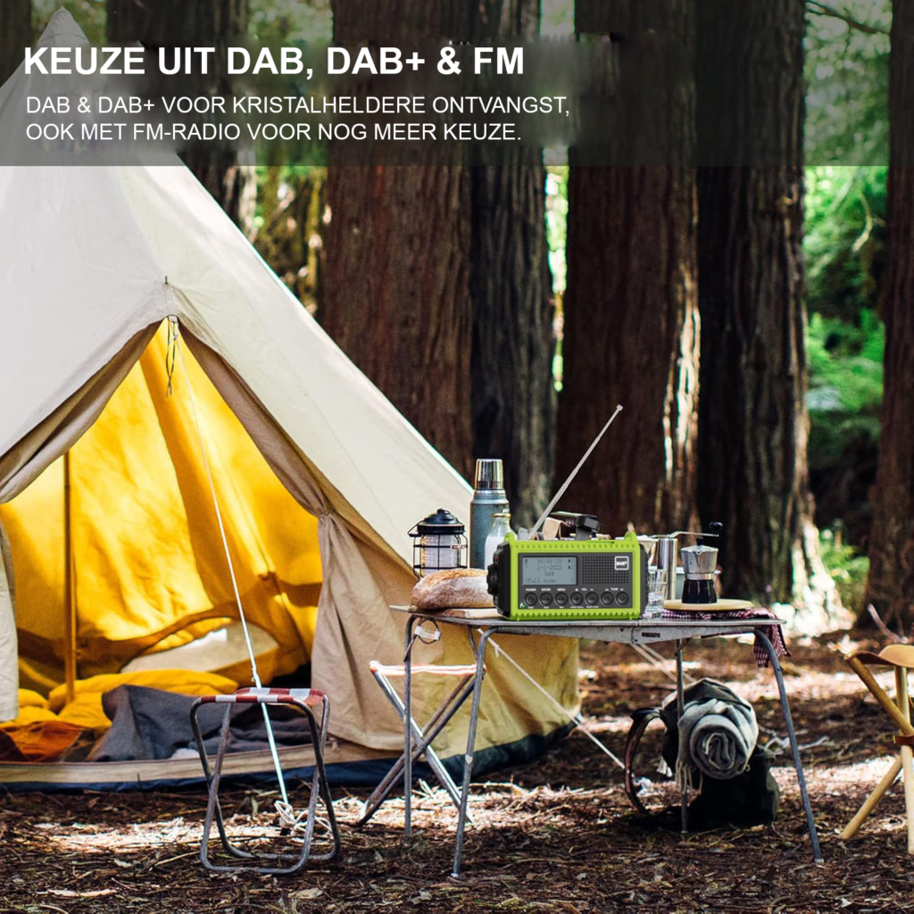 Draaibare DAB+ noodradio 5000 mAh met FM-radio, LED zaklamp en leeslamp