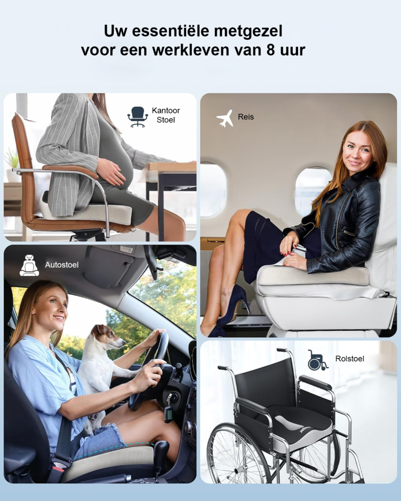 Ergonomisch zwart zitkussen van geheugenfoam voor kantoorstoel en auto