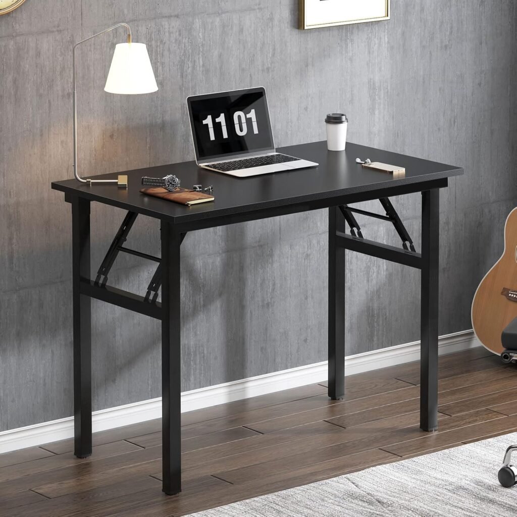 Opvouwbaar Bureau 80x40 cm - Computer Tafel voor Thuiswerk en Kantoor - Vergadertafel met Teak Look en Zwart Frame - Compact Design