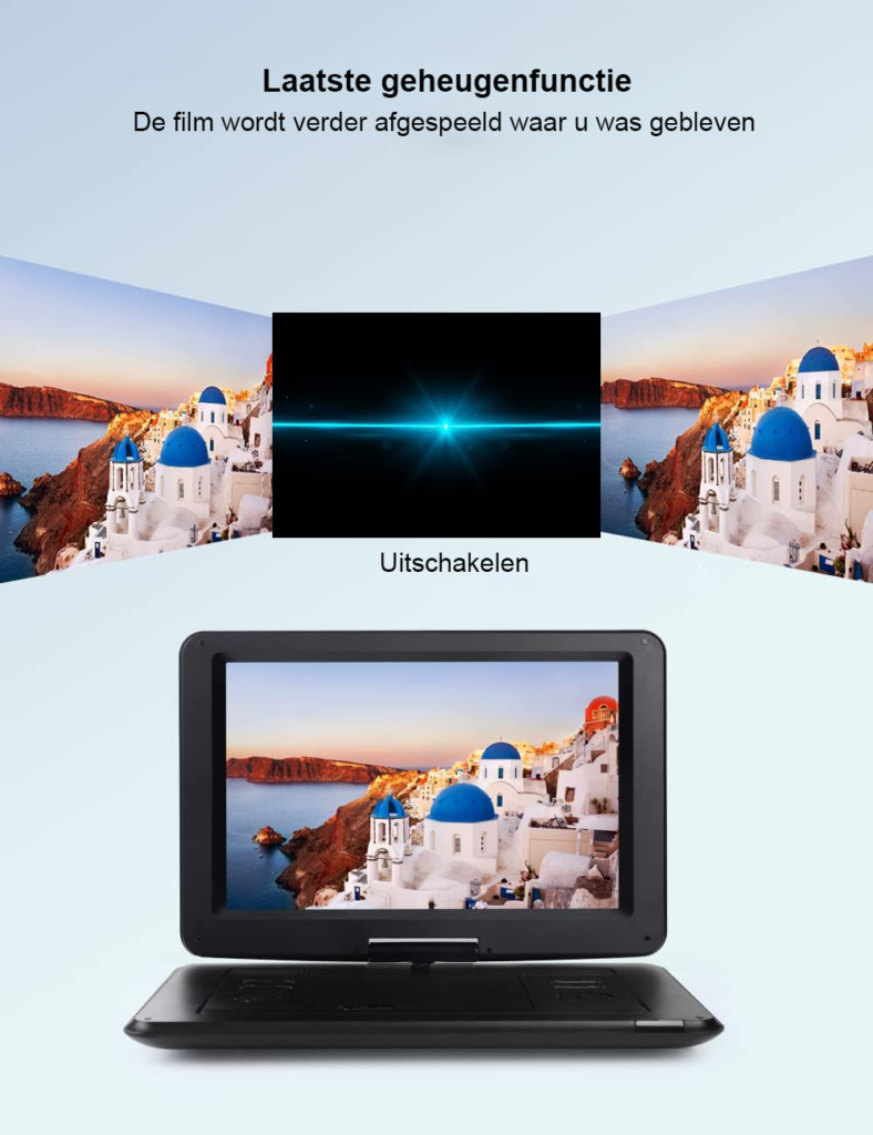 Draagbare dvd-speler met 15,5 inch HD-scherm en roteerbaar scherm, USB- en SD-kaartondersteuning
