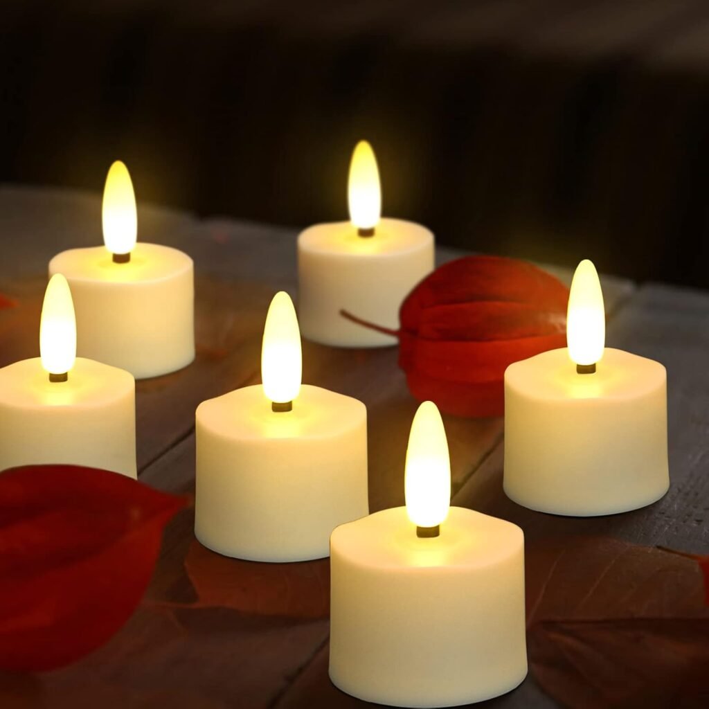 Set van 6 oplaadbare LED theelichtjes met timer, afstandsbediening en warm wit flikkerend licht