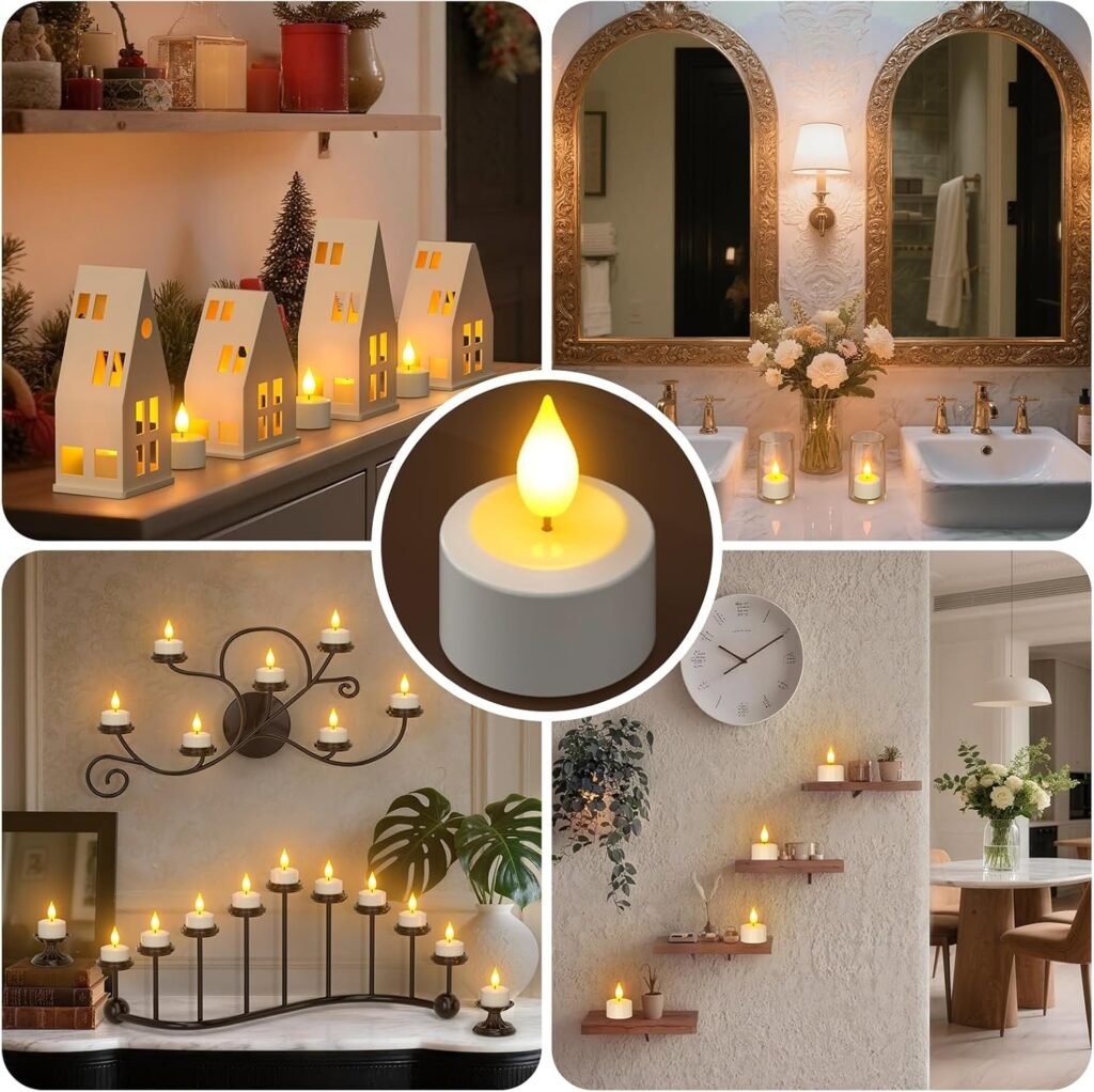 Set van 12 oplaadbare LED theelichtjes met timer, afstandsbediening en oplaadstation