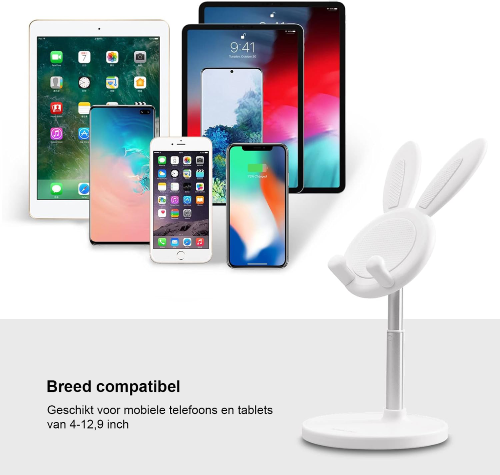Verstelbare telefoonhouder en tablethouder voor smartphones en tablets, handsfree en ergonomisch ontwerp