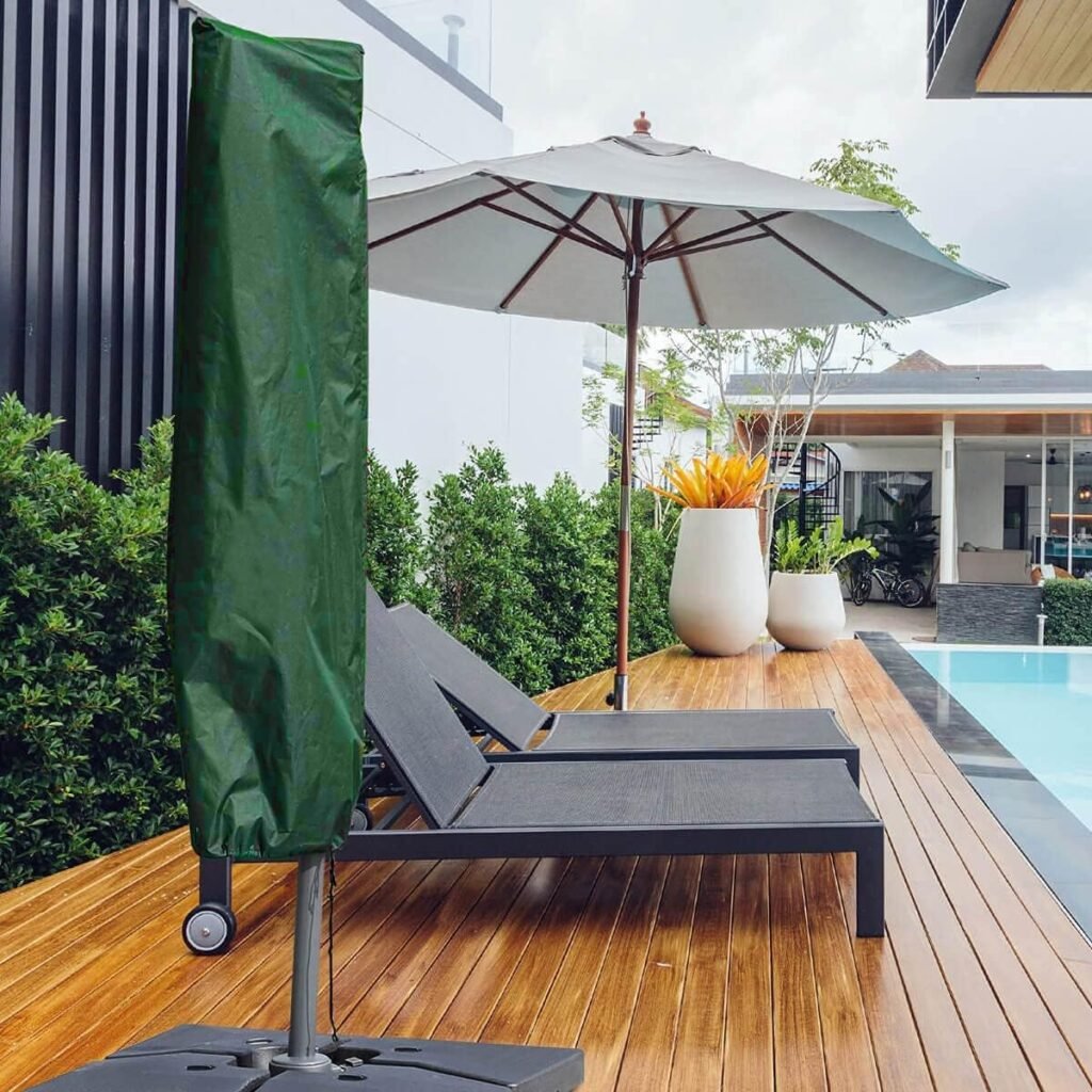 Waterdichte parasolhoes 600D voor tuinparasol van 2,5 tot 4 meter, met rits en verstelbaar trekkoord