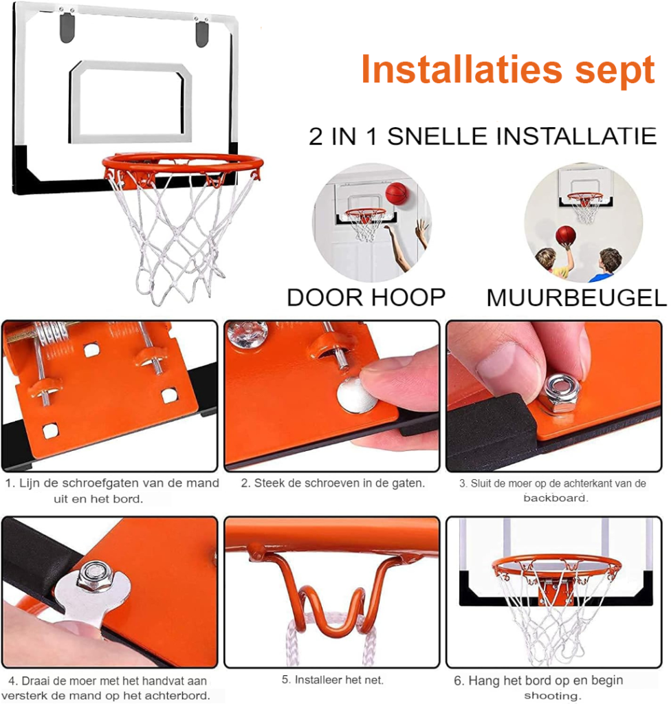 Deurbasketbalring set voor thuis met mini basketbal en montagemateriaal