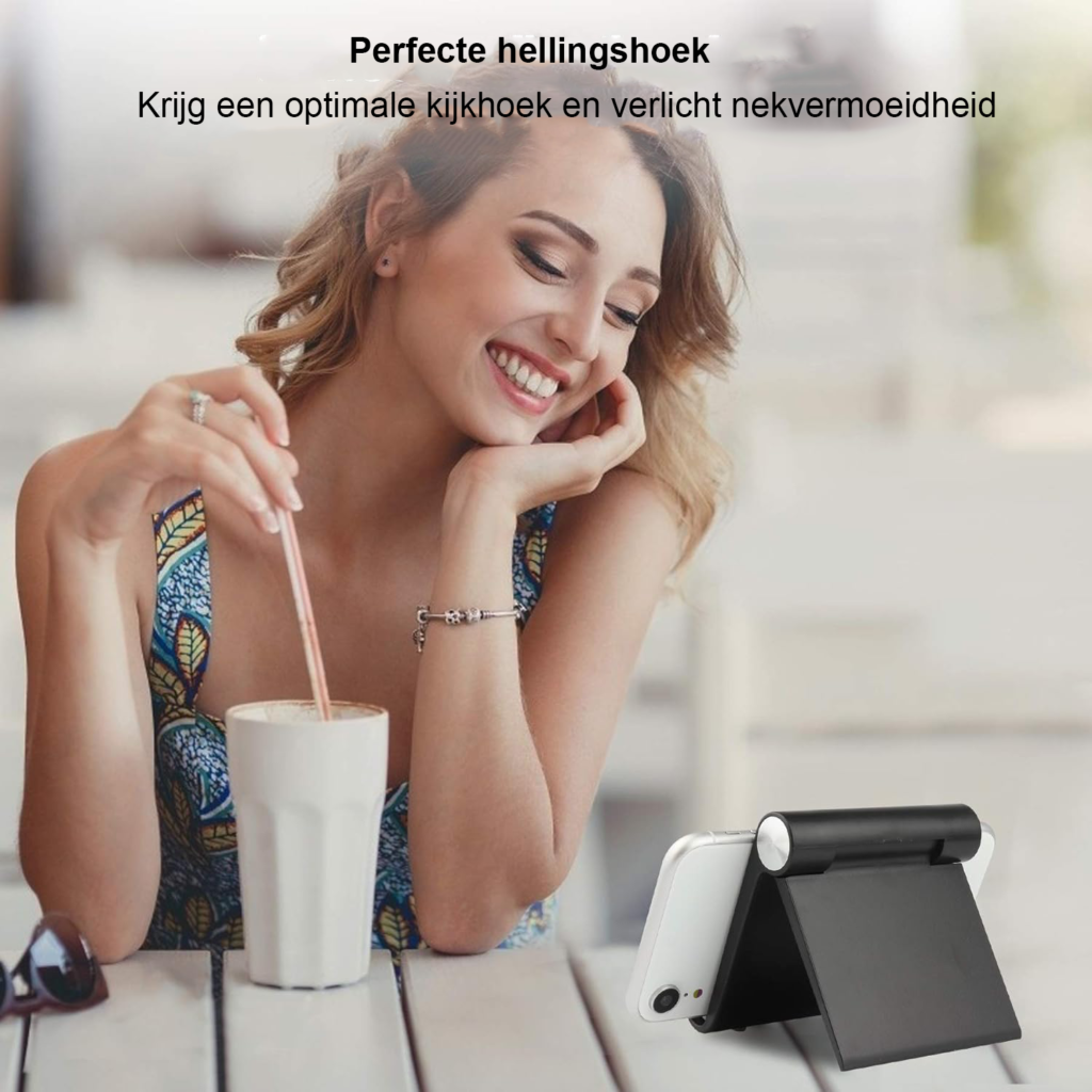 Verstelbare telefoonhouder zwart voor videobellen en handsfree gebruik