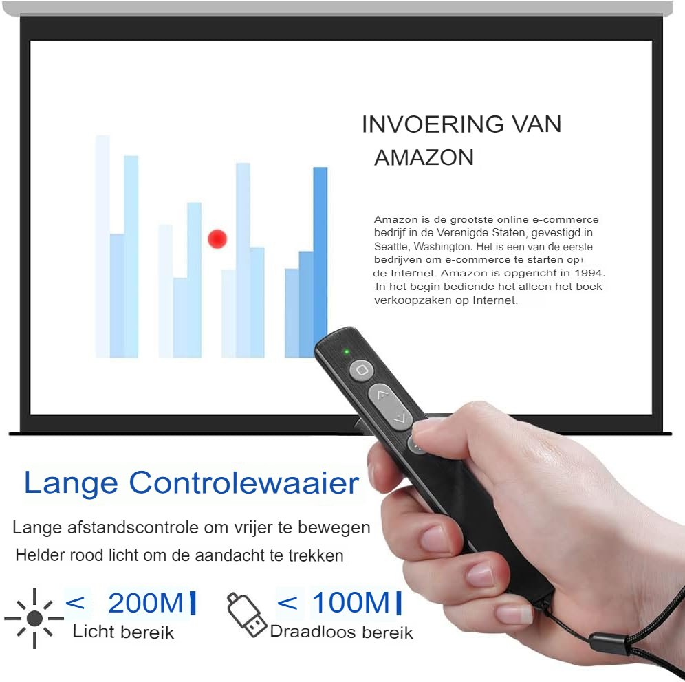 Draadloze presenter voor PowerPoint met USB receiver, compatibel met Windows en macOS