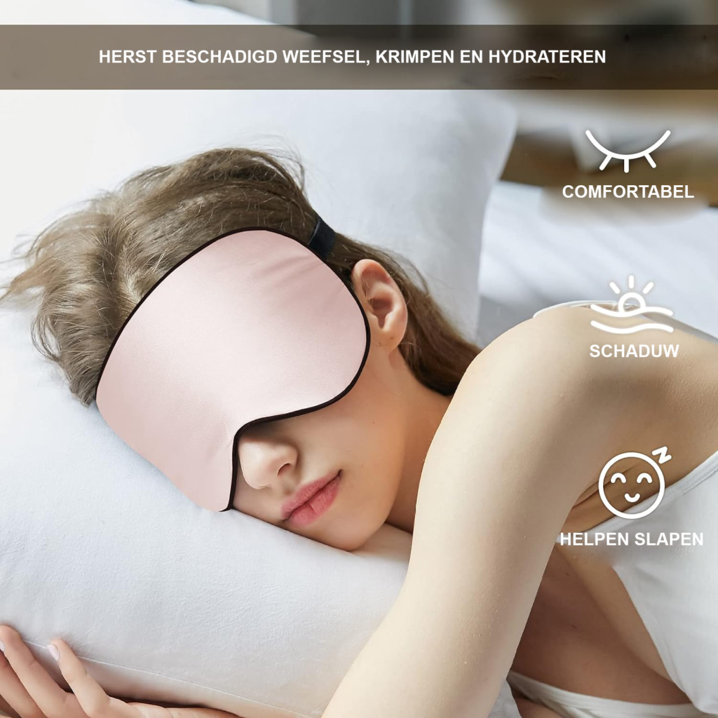 Verstelbaar zijden slaapmasker van 100% moerbeizijde in perzikroze, voor dames en heren