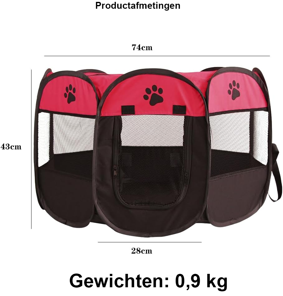 Opvouwbare puppyren met waterdichte hondenomheining en rode speelruimte voor puppies