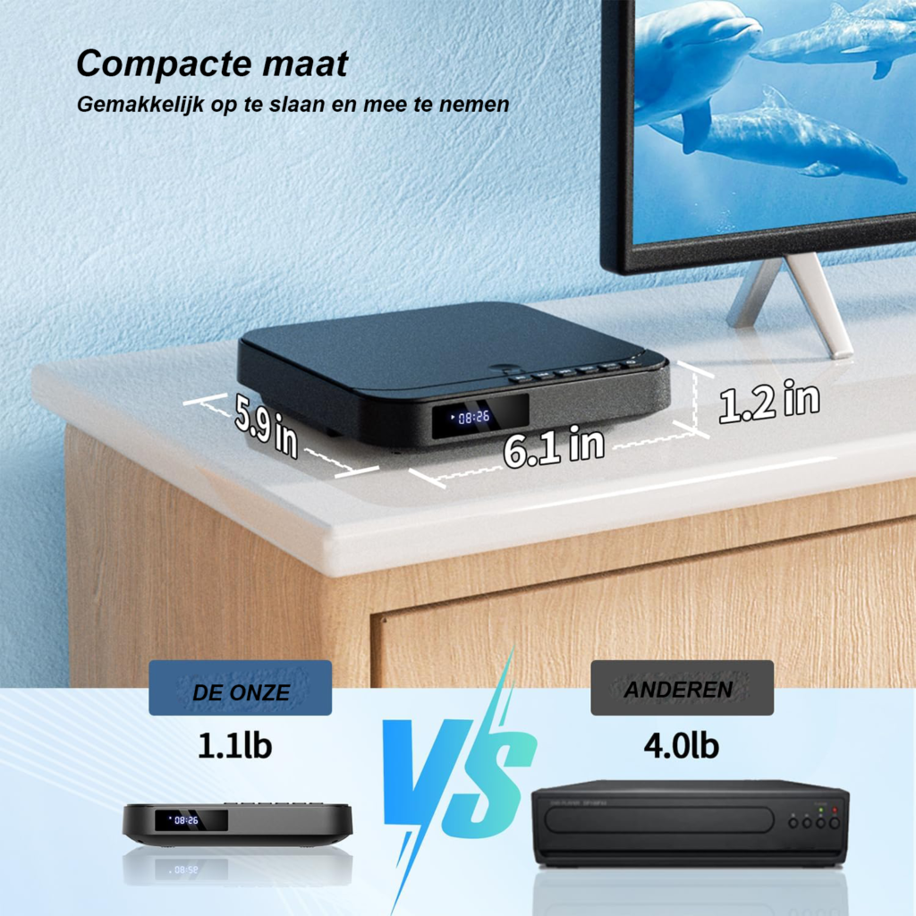Draagbare dvd-speler met 10 inch scherm, afstandsbediening en ingebouwde luidsprekers voor onderweg