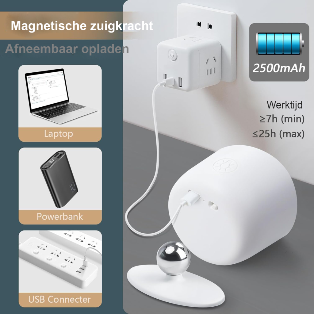 Oplaadbare wandlamp met bewegingssensor, draadloos en magnetisch met 2500mAh batterij voor gangen, trappen en kasten