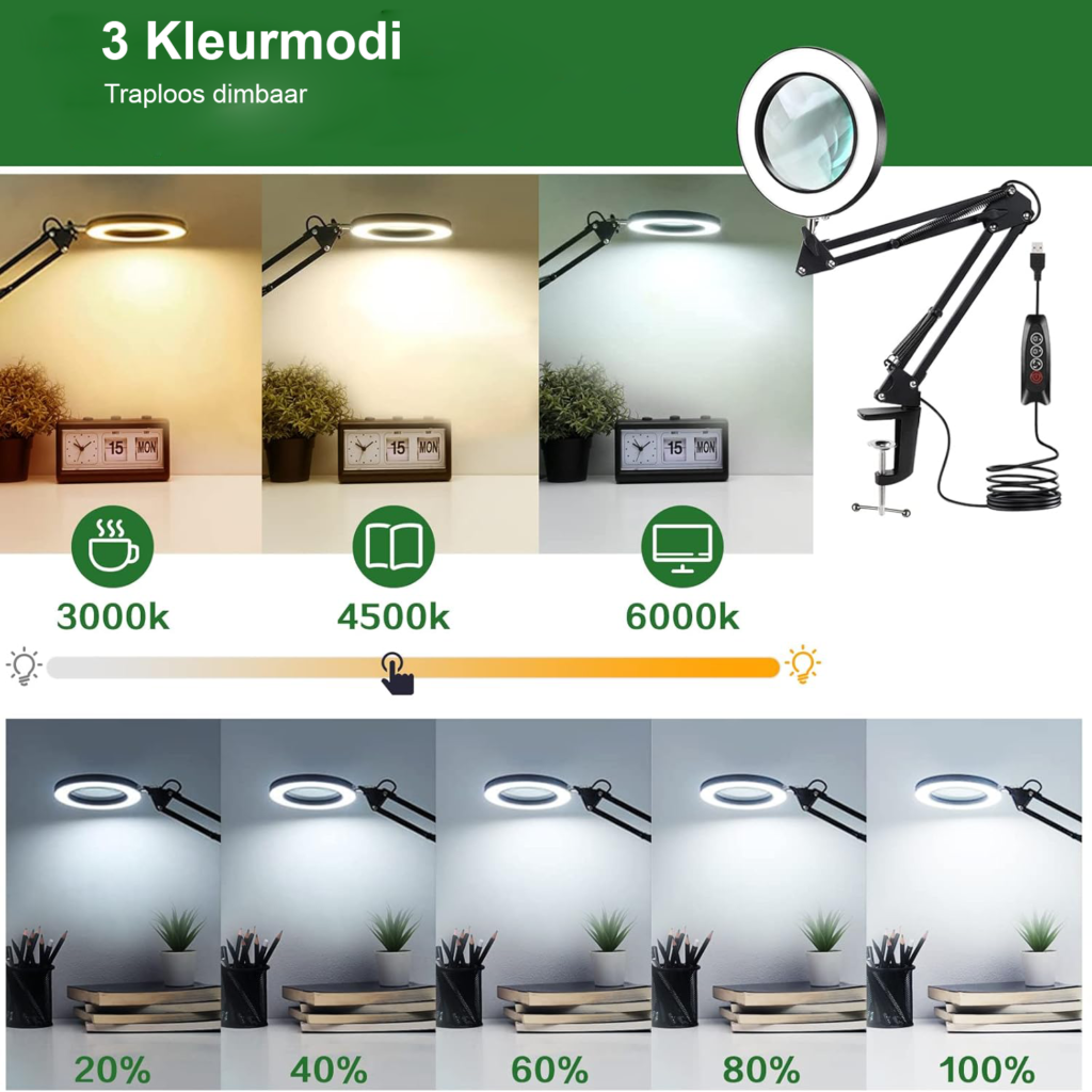Vergrootglas met LED verlichting en standaard, 10x vergroting voor lezen, repareren en handwerken