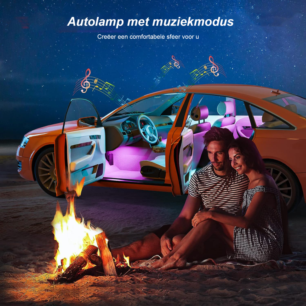 Auto interieur LED verlichting met Bluetooth, multicolor sfeerlicht en afstandsbediening