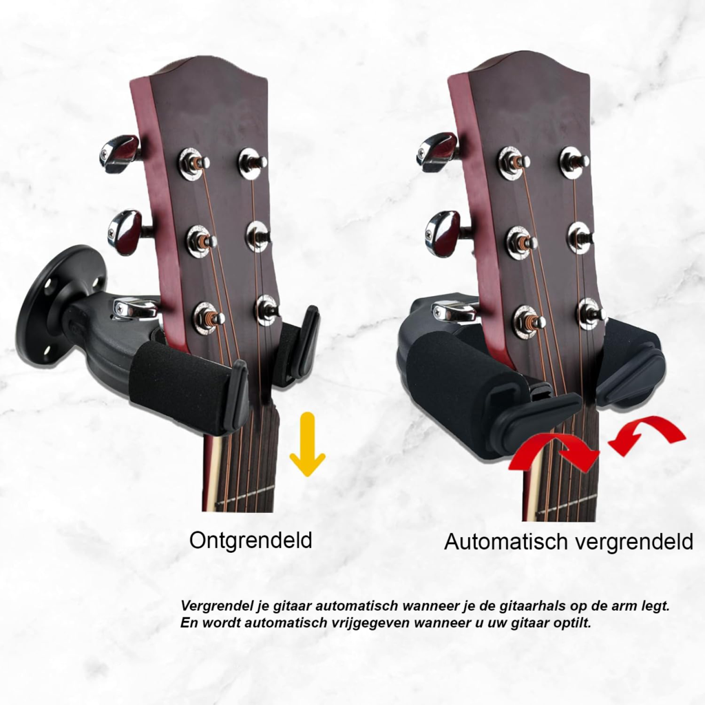 Gitaar wandhouder met automatische veiligheidsvergrendeling voor akoestische en elektrische gitaar