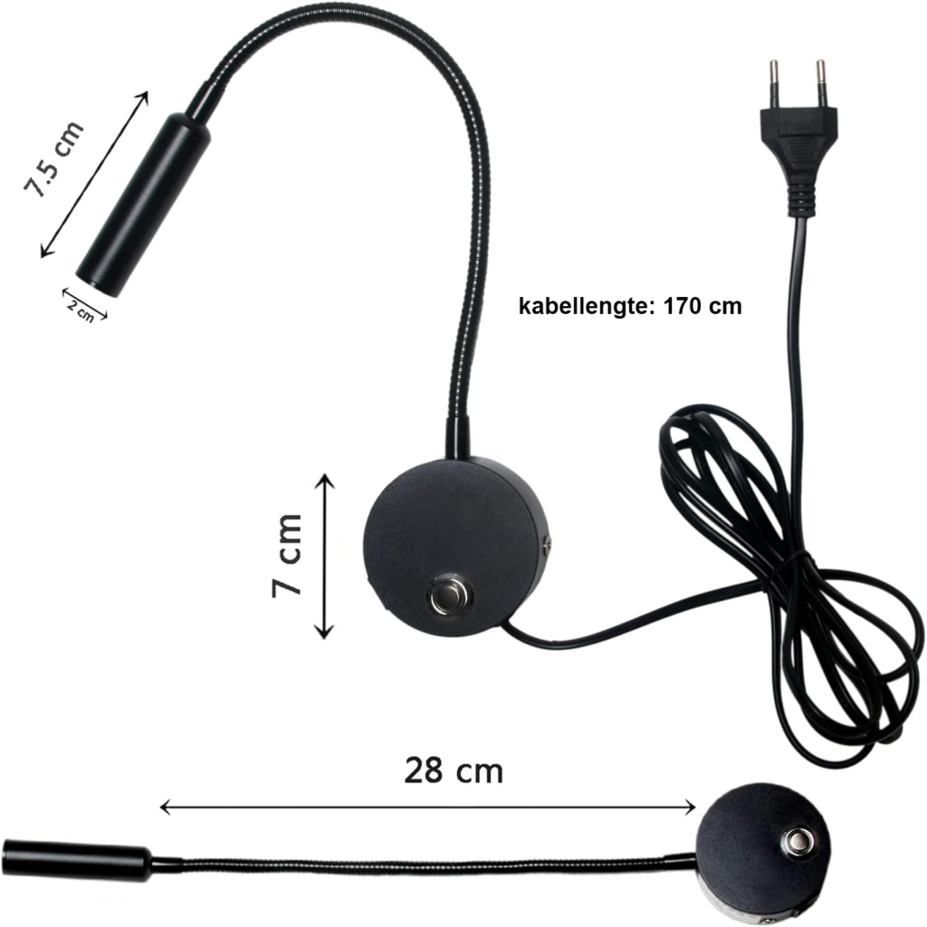 Wandlamp voor bed met touch bediening, USB-aansluiting en dimbare leeslamp van 3W