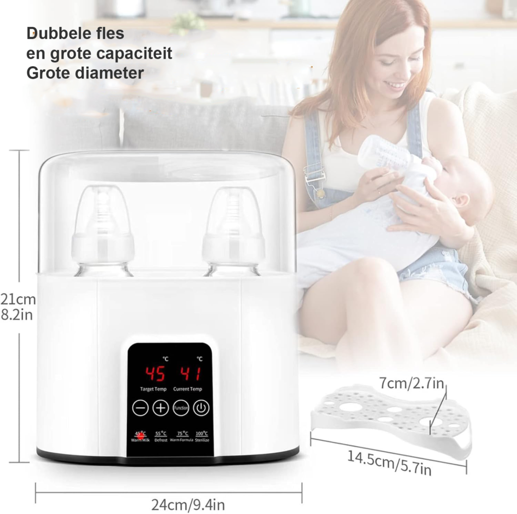 4-in-1 babyfleswarmer met sterilisator en LCD display voor babyflessen en babyvoeding wit