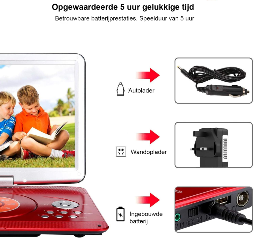 Draagbare DVD speler 16.9 inch met MP3 speler en afstandsbediening rood