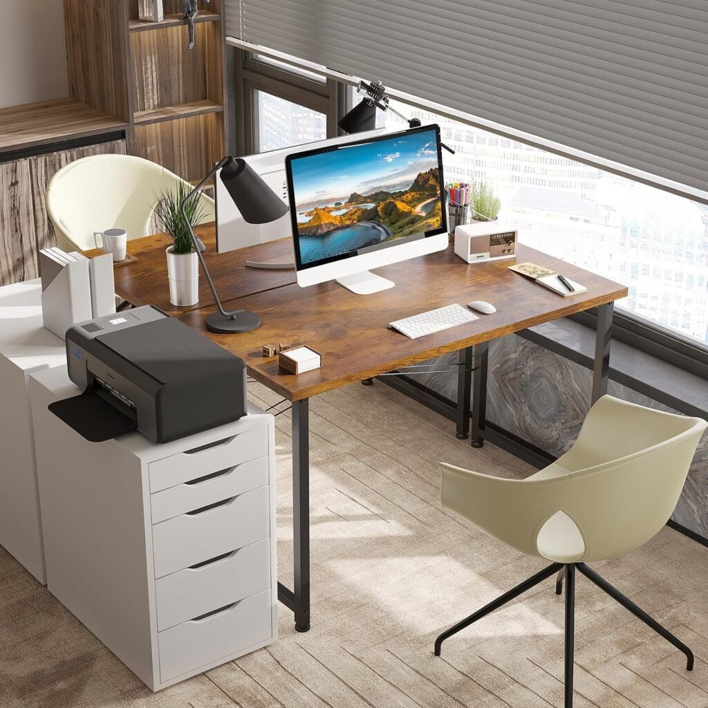 Houten bureau met hoofdtelefoonhouder en opbergzak voor thuis en kantoor 100x48x74 cm