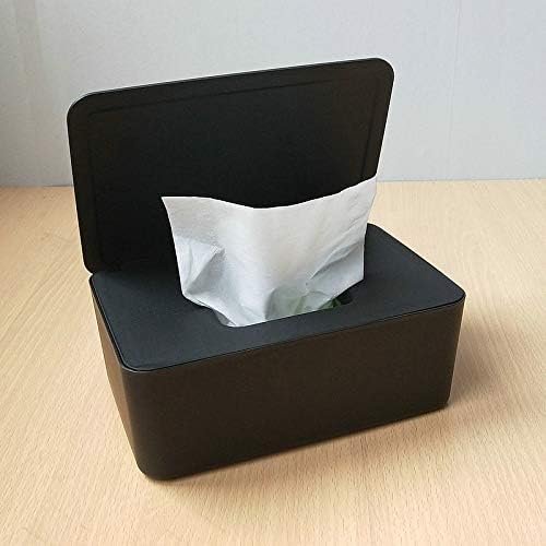 Wet wipes dispenser met deksel voor natte en droge doekjes, zwarte stofvrije opbergdoos voor thuisgebruik