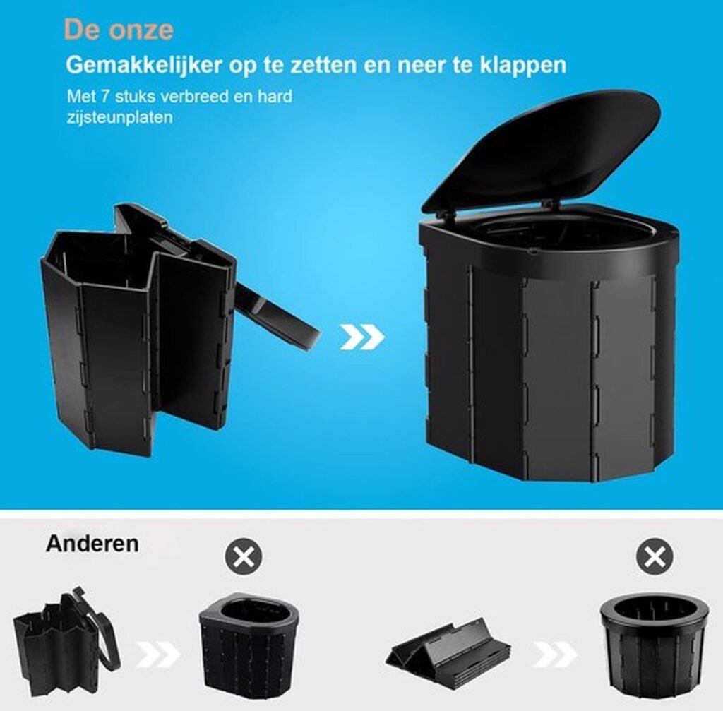Opvouwbaar draagbaar campingtoilet voor kamperen, reizen en noodsituaties, lichtgewicht en compact op te bergen