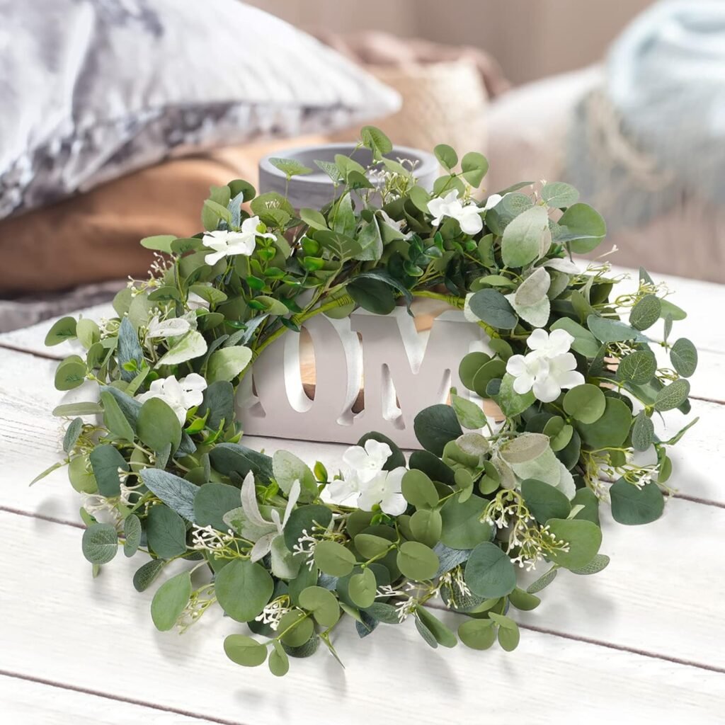 Eucalyptus krans 50 cm als kunstmatige deurkrans voor deur, raam en muurdecoratie in groen design voor voorjaar en Pasen