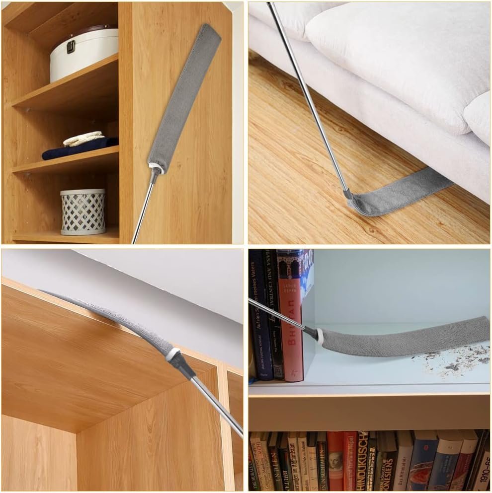 Telescopische plumeau en mini-vensterreinigingsborstel set met microvezelkoppen en uitschuifbare RVS steel
