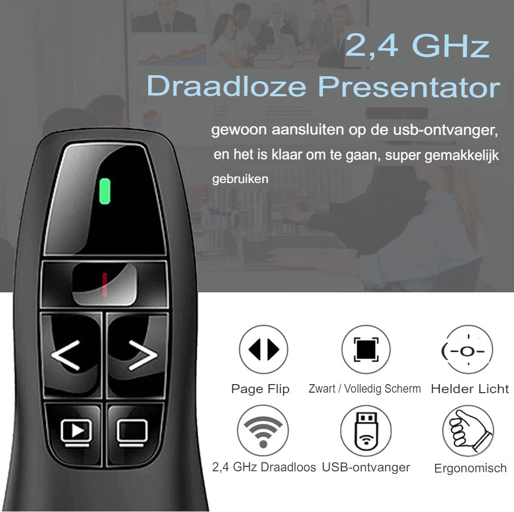 Draadloze PowerPoint presentatie clicker met laserpointer en USB-ontvanger, 30 meter bereik