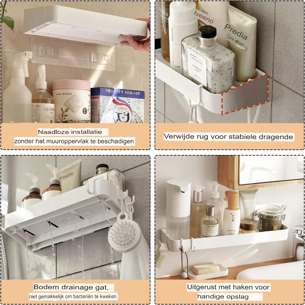 RVS doucheplank voor wandmontage – badkamerrek en organizer