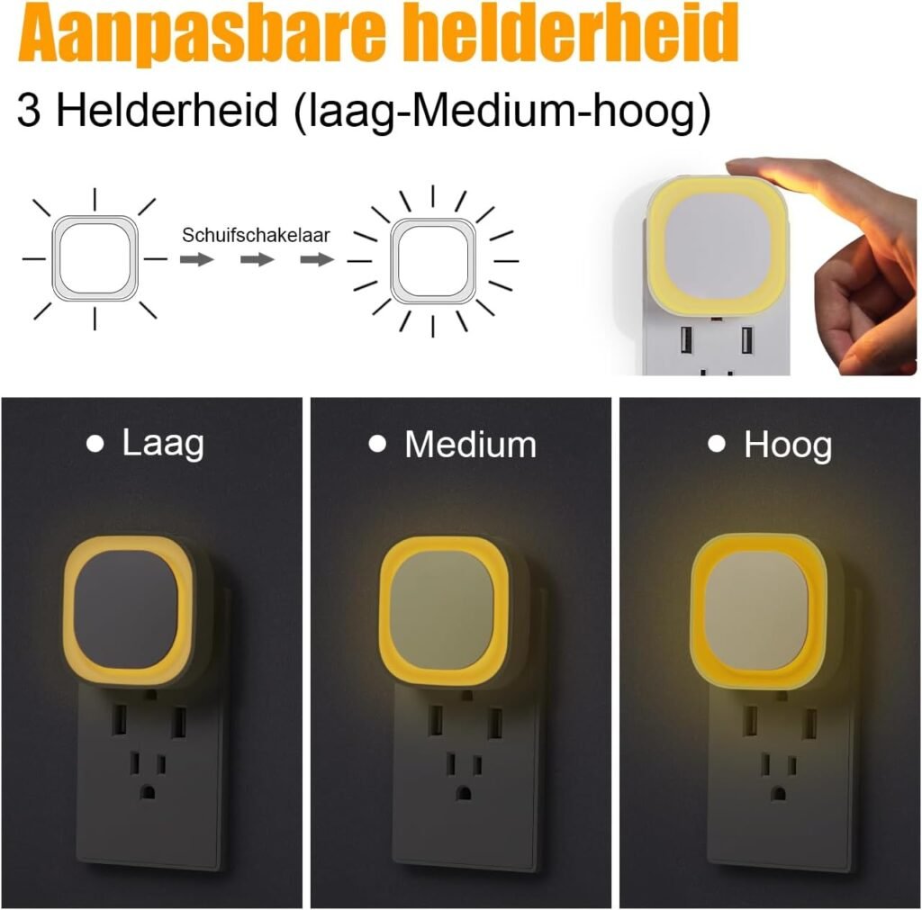 Nachtlamp met schemersensor set van 2, goudgeel, automatische aan-uit