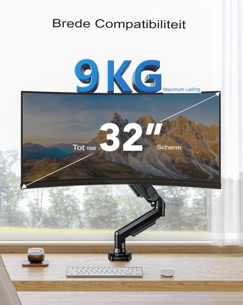 Draaibare monitorarm voor gebogen schermen, geschikt voor 1 monitor