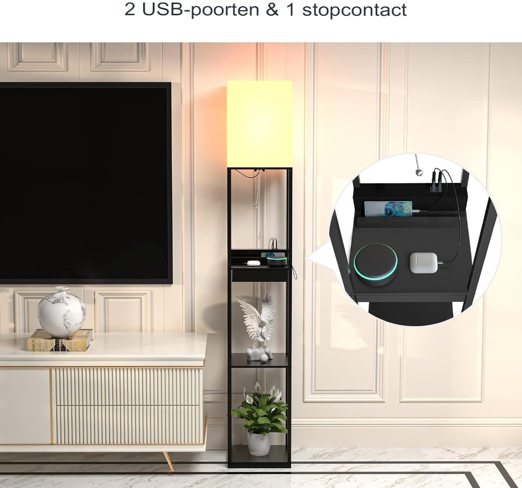 LED vloerlamp met verstelbare kleurtemperatuur en USB-oplaadpoorten voor woonkamer en slaapkamer