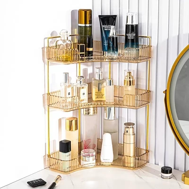 Badkamer hoek organizer 2 lagen amberkleurig voor make-up en cosmetica opslag