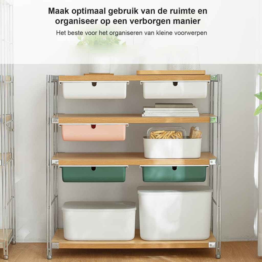 Zelfklevende lade onder bureau wit, verborgen lade organizer set van 2 voor kantoor en thuiswerkplek