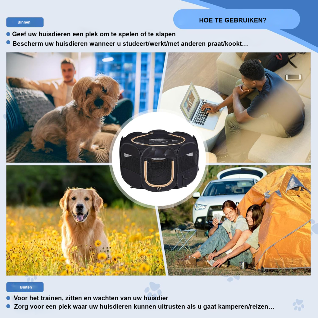 Opvouwbare dierenren met mesh voor honden, katten, puppy's en kittens binnen en buiten