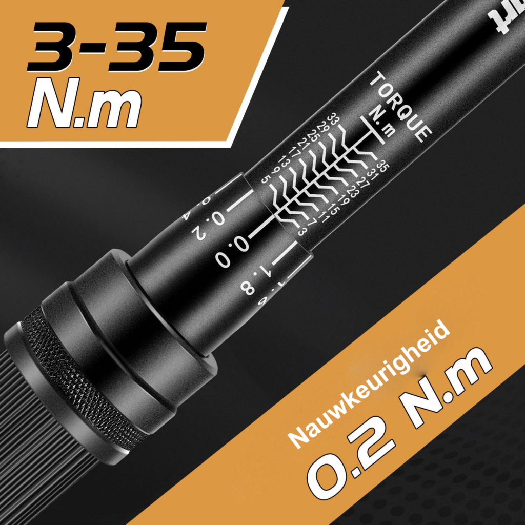 Momentsleutel set 1/4 inch met 15-delige dopsleutelset, 3-35 Nm bereik en 72 tanden voor nauwkeurige montagewerken