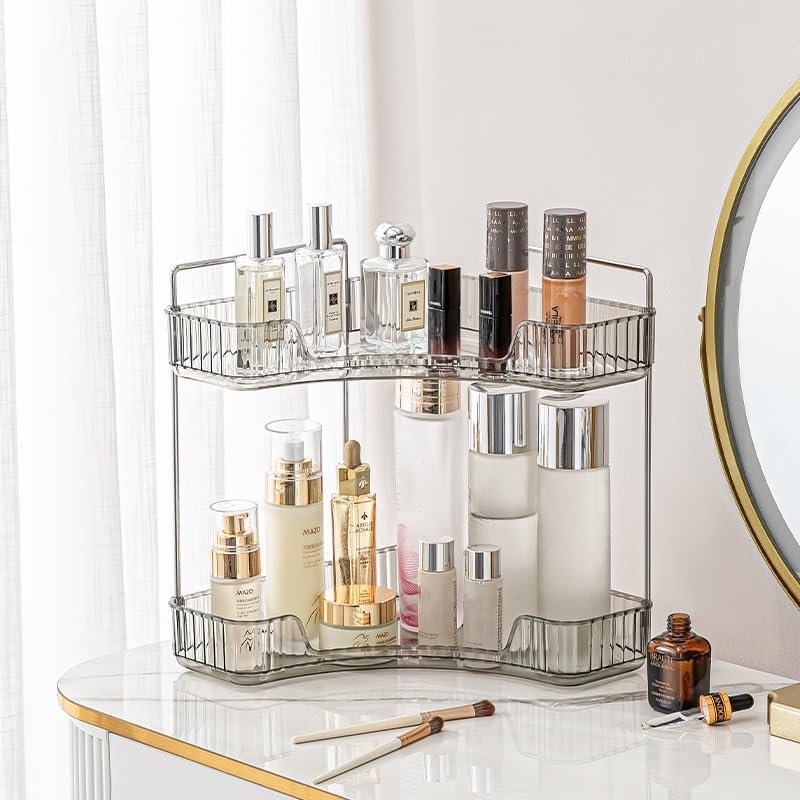 Make-up Organizer 2 Lagen - Cosmetica Organiser voor Badkamer en Kaptafel - Parfum- en Huidverzorging Organizer - Grijs