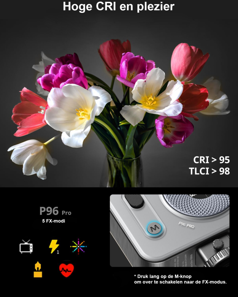 Spatwaterdichte LED videolamp voor camera met koudschoenbevestiging en instelbare kleurtemperatuur