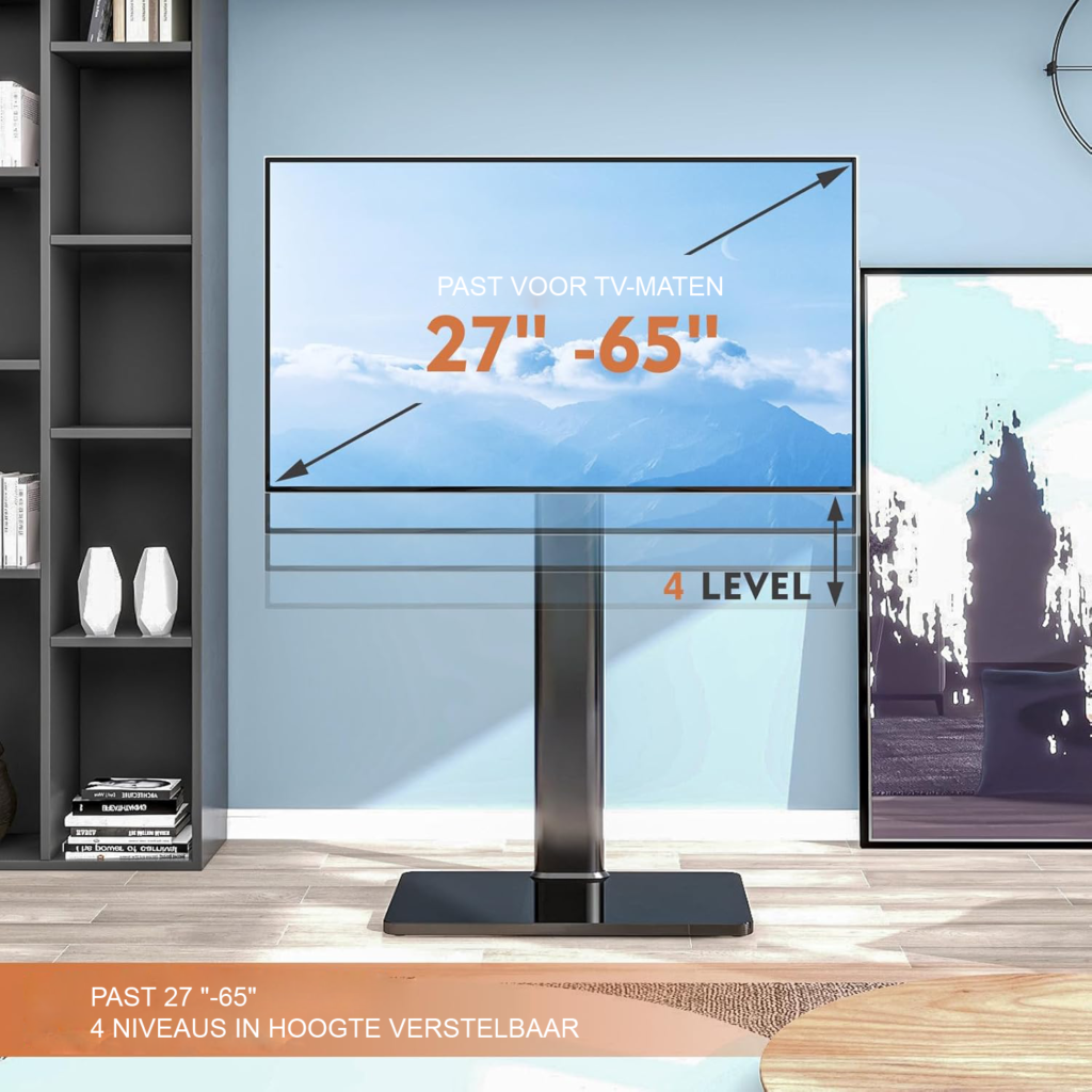Universele TV standaard op voet, 80° draaibaar en in hoogte verstelbaar, geschikt voor 27-55 inch LCD, LED en OLED tv's